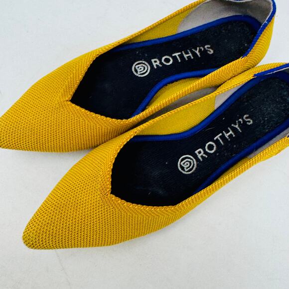 Rothy’s Point Flats Size 7 Mustard Yellow Knit Shoes Sustainable Washable - Picture 2 of 12